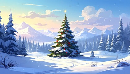 Winter wonderland christmas tree scene