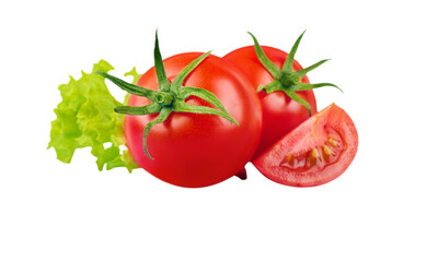 Fresh Red Tomatoes and Green Lettuce Isolated on White Background – Healthy Food Concept