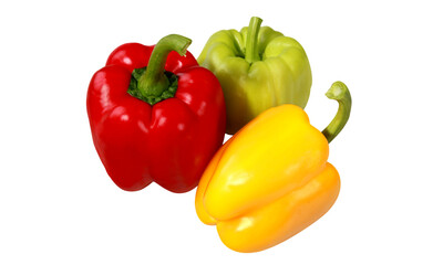 Fresh Red, Green, and Yellow Bell Peppers on White Background – Healthy Food Concept