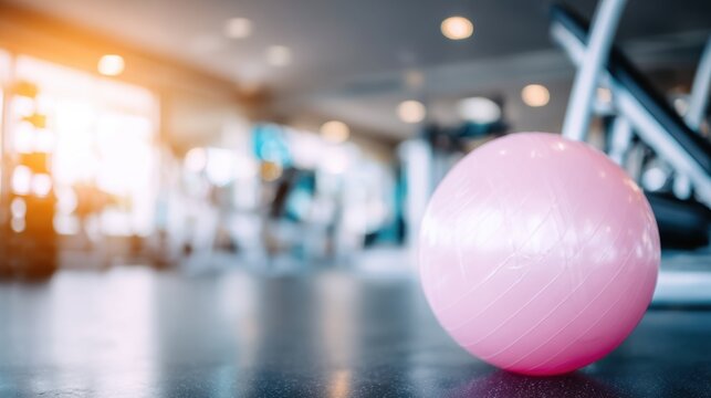Exercise ball on gym floor during a bright morning workout session
