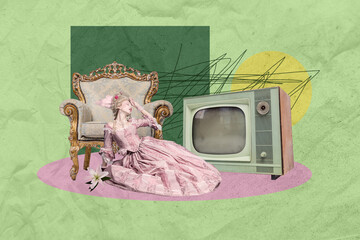 Composite sketch image trend artwork collage of ads broadcasting video tv digital young woman drama...