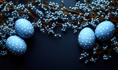 Blue speckled eggs with berries