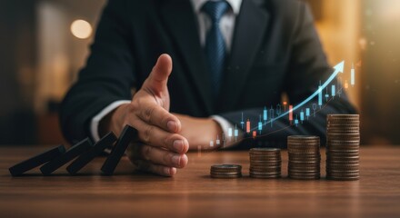 Business growth and financial stability protected from domino effect of failure, symbolizing risk management and investment success