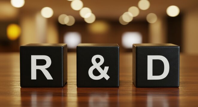 Research and Development Concept Represented by Cubes with Letters R & D on a Wooden Surface
