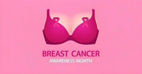 Obraz premium Woman's Torso with Pink Ribbon on Bralette for Breast Cancer Awareness and Health