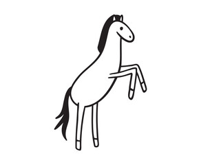 Cute horse for kids doodle hand drawn icon. Outline drawing horse line clipart symbol