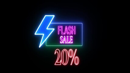 20% Flash sale shopping neon sign fluorescent light glowing banner background. The best stock neon flickering,Text flash sale by neon lights signboard. - Powered by Adobe