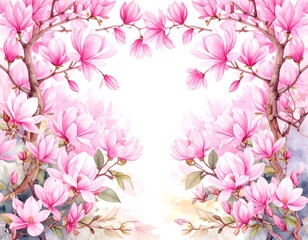 Floral heart frame with magnolia blossoms