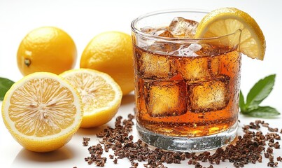 Refreshing iced tea with lemons