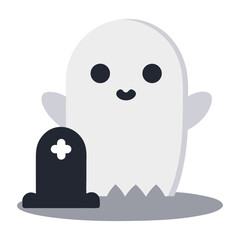 Obraz premium Playful ghost peeking from tombstones