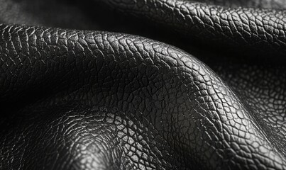 Close-up view of black leather texture.  Wrinkled, pebbled surface