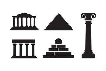 Silhouettes of ancient architectural structures and columns