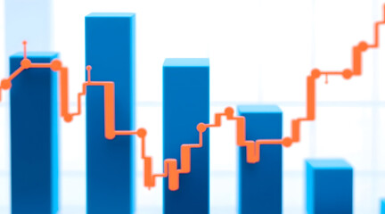 Blue bar chart with orange line graph showing financial trends