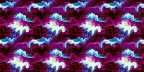 Moody ombre blur tie dye effect seamless border pattern. Wavy liquid paint flow banner edging background in bold hippy style. Striped wash tape textur for continuous design.