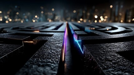 Modern circuit maze glowing with neon accents high resolution background