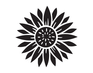Sunflower silhouette. Sun flower graphic logo, hand drawn doodle icon decor. Petals frame Sunflower