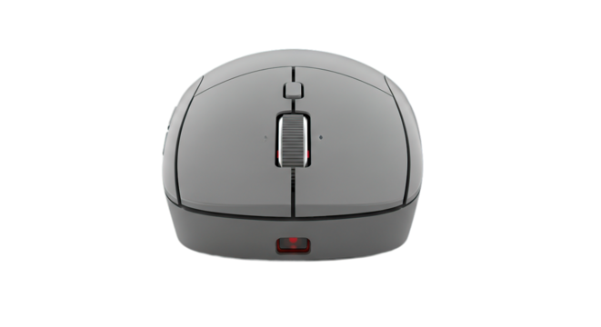 Modern computer mouse with scroll wheel and buttons on a plain black background