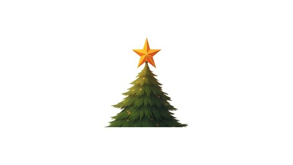 Fototapeta premium Christmas tree with a golden star on top. Green branches are decorated with a soft glow. Minimalistic design makes the illustration versatile for use. AI generation. New Year. Christmas.