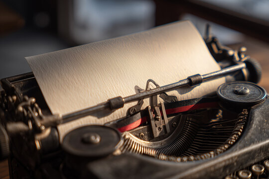 In a beautifully cinematic scene, a vintage typewriter sits poised and ready, its blank sheet of paper awaiting the heartfelt words destined to express love and affection this Valentines Day - Powered by Adobe