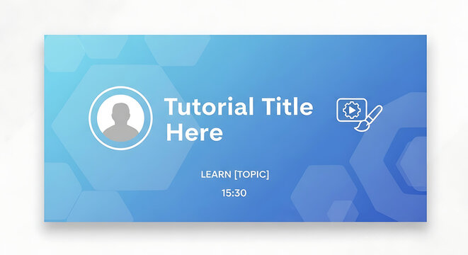 Blue hexagonal background with tutorial title and video icon
