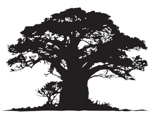 Baobab tree with thick trunk silhouette showing majestic style © milon