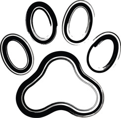 Hand-Drawn Paw Print Icon with Brush Stroke, Isolated on White
