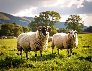 Obraz premium Sheep Grazing in Pastoral Landscape