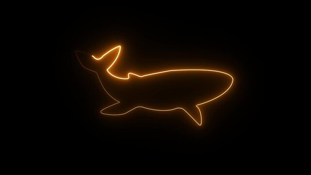 A futuristic hologram digital grid shark, glowing in yellow neon light, swimming with dynamic wave-like patterns. The scene is sleek and minimalist, emphasizing the shark's angular form
