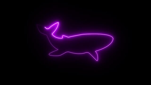 A futuristic hologram digital grid shark, glowing in magenta neon light, swimming with dynamic wave-like patterns. The scene is sleek and minimalist, emphasizing the shark's angular form
