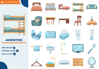 Amenities Illustration Editable Icons set. Vector illustration