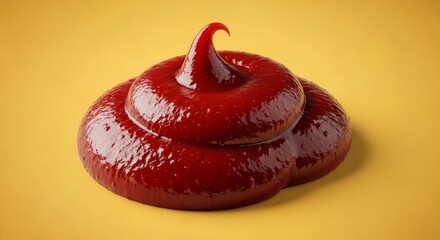 Red Sauce Swirl Against a Yellow Background