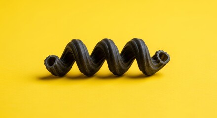 Dark Colored Spiral Shaped Pasta Against Yellow Background