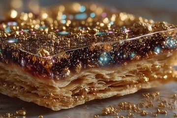Sparkling gold dust layered biscuit shines with cosmic brilliance high resolution photo
