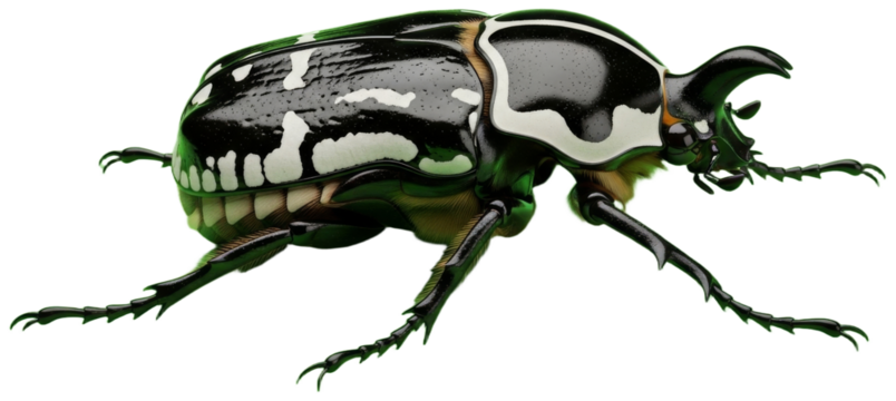 A beetle with black and white markings on a green background., transparent background png