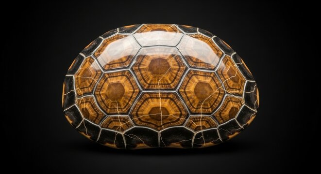 Turtle shell with hexagonal pattern on a dark background