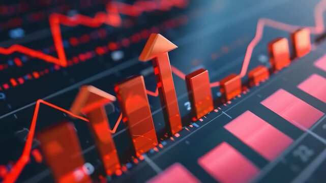 A detailed view of a red graph showing bar data
