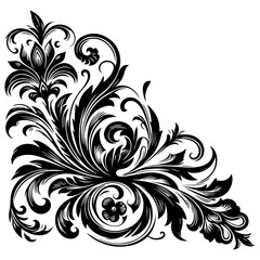 Abstract black and white floral vector curly ornament seamless pattern leaf hustle