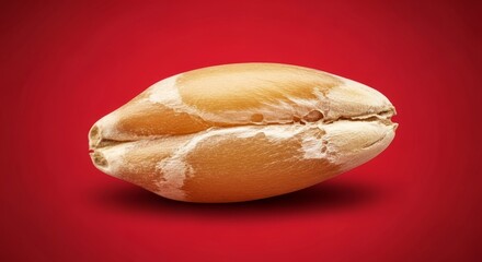 Single grain of wheat on a red background, close-up