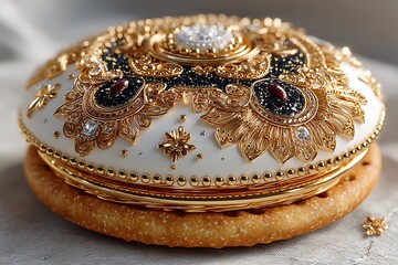 Stunning floral crown golden biscuit with intricate detailing high resolution picture
