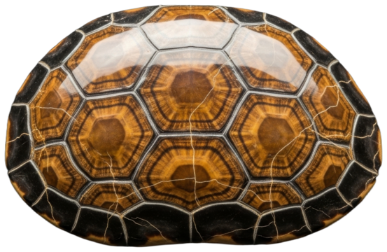 Turtle shell with hexagonal pattern on a dark background, transparent background png