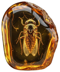 Insect trapped in amber, fossilized in resin against dark background, transparent background png