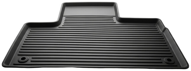 Black rubber car mat on a gray background, transparent background png
