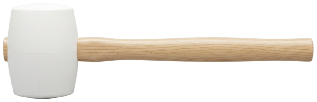 A white mallet with a wooden handle on a gray background., transparent background png