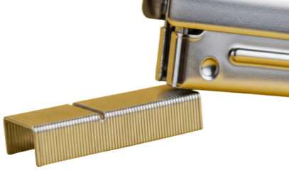 Close-up of a stapler with staples on a yellow background., transparent background png
