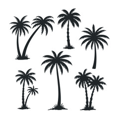 Tropical paradise silhouetted palm trees against sunset nature illustration relaxing atmosphere scenic view. Vector illustration