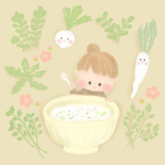 春の七草 笑顔で食べようとする かわいい 女の子