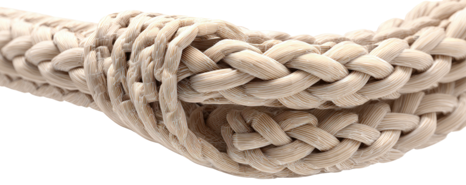 Close-up of a braided, light beige cord or rope