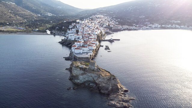 Aerial drone photo of the island of Andros
