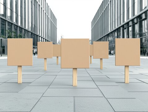 Empty cardboard signs in city street