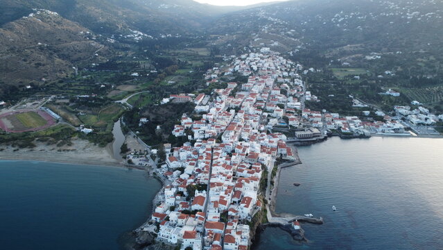 Aerial drone photo of the island of Andros